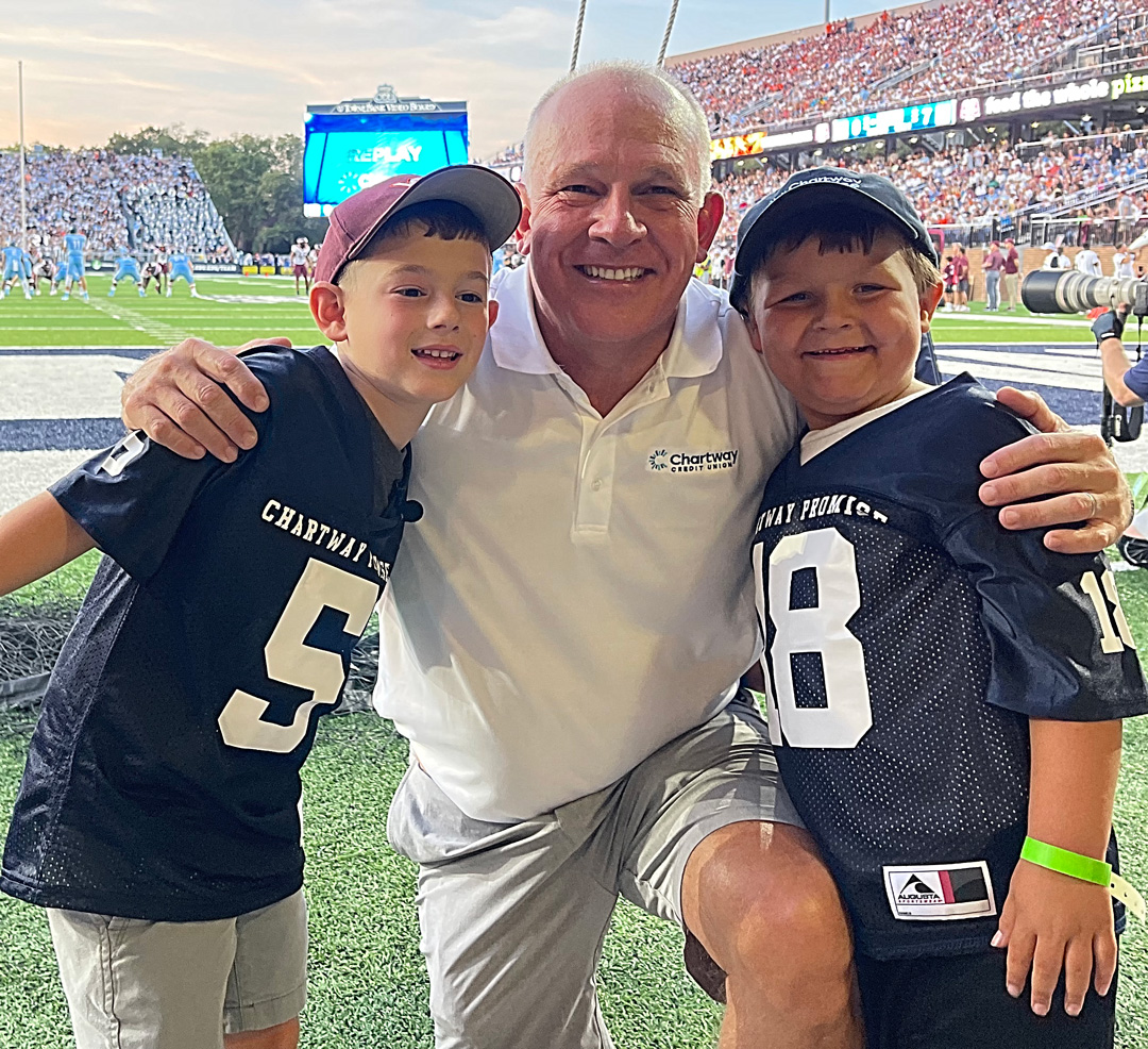 On Friday, September 2, 2022, during the ODU vs. Virginia Tech football game, two childhood leukemia survivors, Cameron Gular and Foster Jones, learned during the ESPNU broadcast that their shared wish was coming true thanks to funds given from the Chartway Promise Foundation.