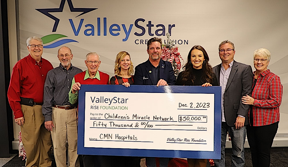The ValleyStar Rise Foundation, the philanthropic arm of ValleyStar Credit Union, proudly announces a generous contribution of $50,000 to the Children's Miracle Network (CMN).