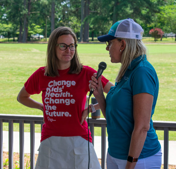 Children's Hospital of the King's Daughters Philanthropy Officer Kate Ryan (pictured left) thanks tournament sponsors and golfers for their support of CHKD. Tidewater Chapter President Erica Carson noted that the chapter has raised more than $136,000 for CHKD during the previous nine tournaments.